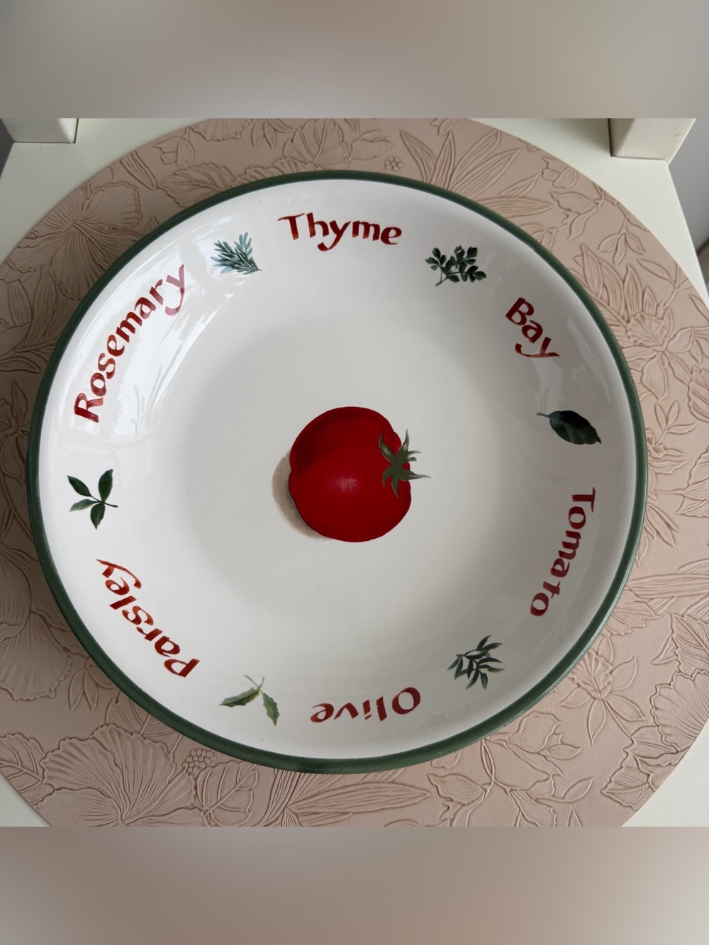 Crate & Barrel Pomodori 9.5” Pasta Bowl Tomato Herbs Portugal